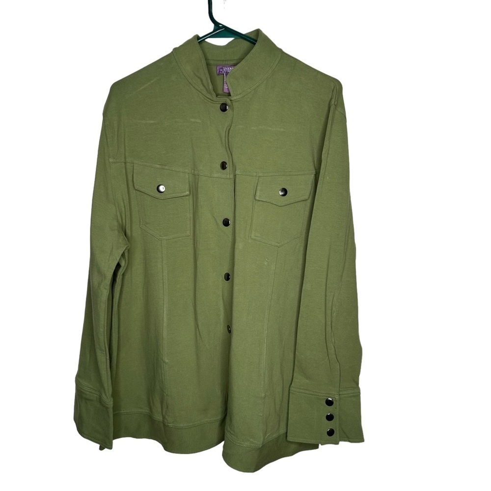 Suzanne Somers Womens Olive Green Snap Front Jacket Cardigan 2X